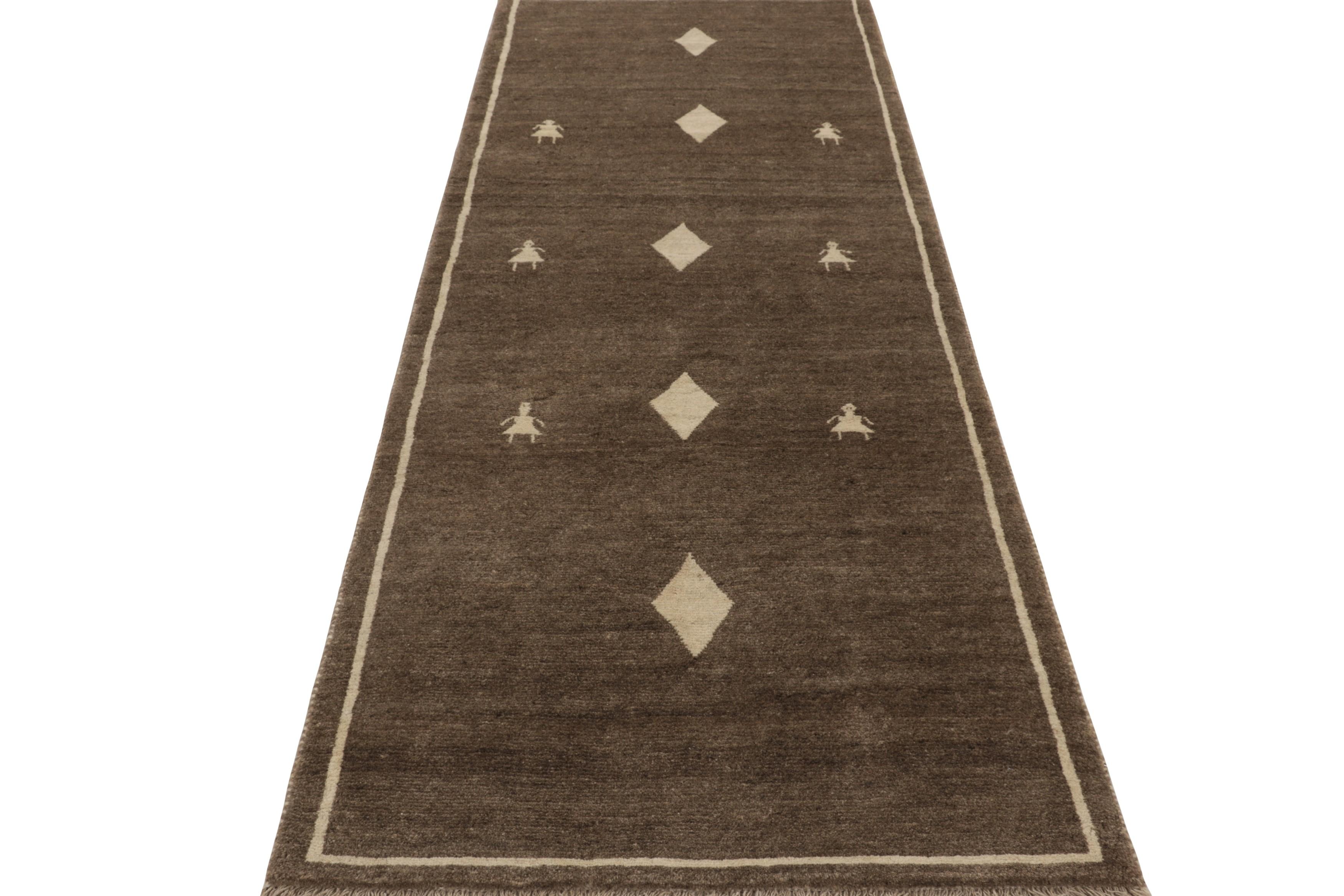 Annodato a mano Tappeto persiano Gabbeh vintage in marrone con medaglioni a diamante - Rug & Kilim in vendita