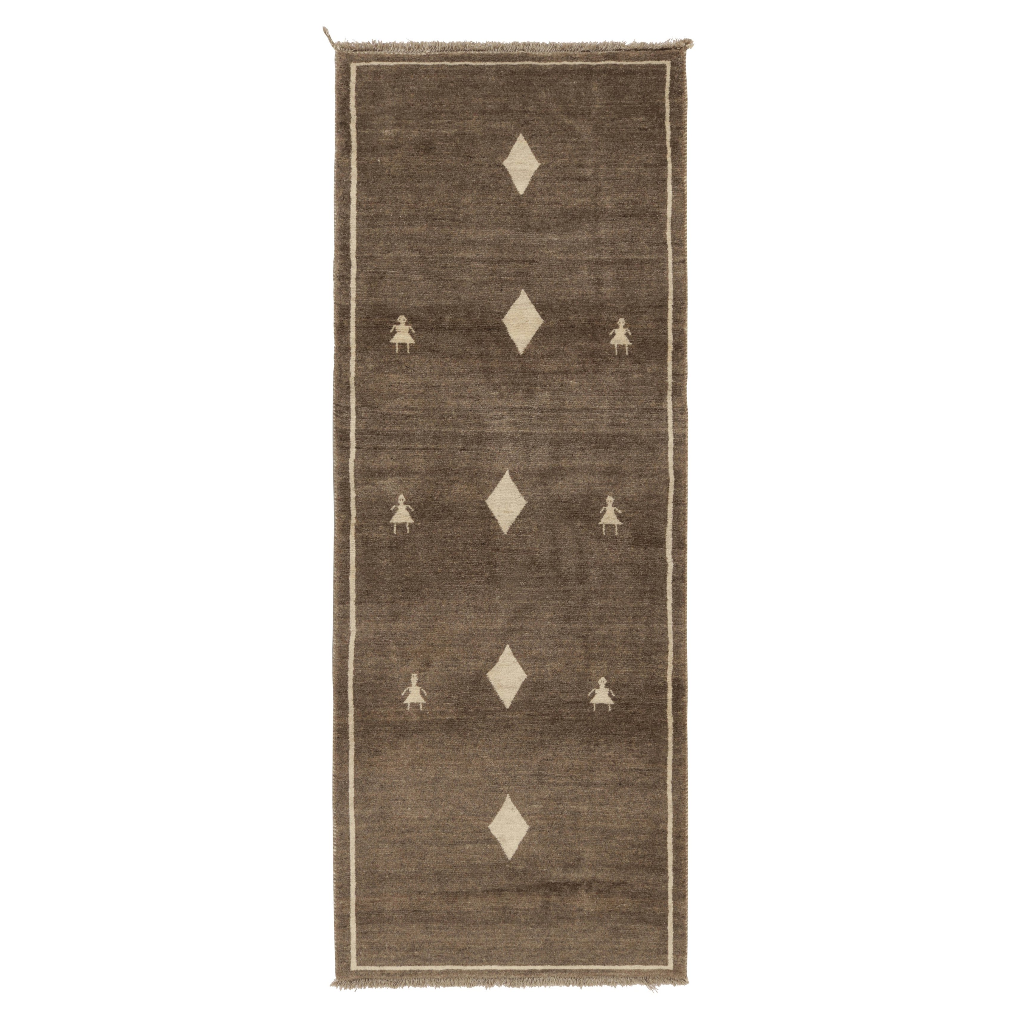 Tappeto persiano Gabbeh vintage in marrone con medaglioni a diamante - Rug & Kilim in vendita