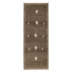 Vintage Gabbeh Persian Runner Rug in Brown with Diamond Medallions - Rug & Kilim