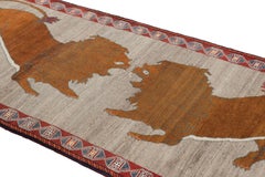 Vintage Gabbeh Persian Runner Rug in Gray with Lion Pictorials - Rug & Kilim