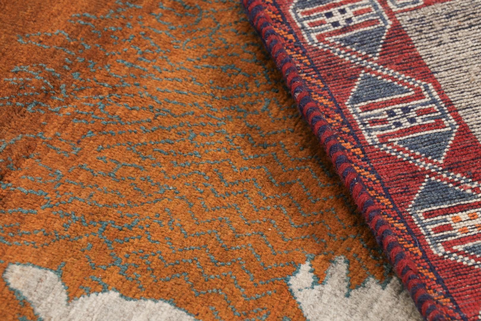 Vintage Gabbeh Persian Runner Rug in Gray with Lion Pictorials - Rug & Kilim For Sale 1
