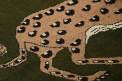 Vintage Gabbeh Persian Runner Rug in Green with Leopard Pictorials - Rug & Kilim