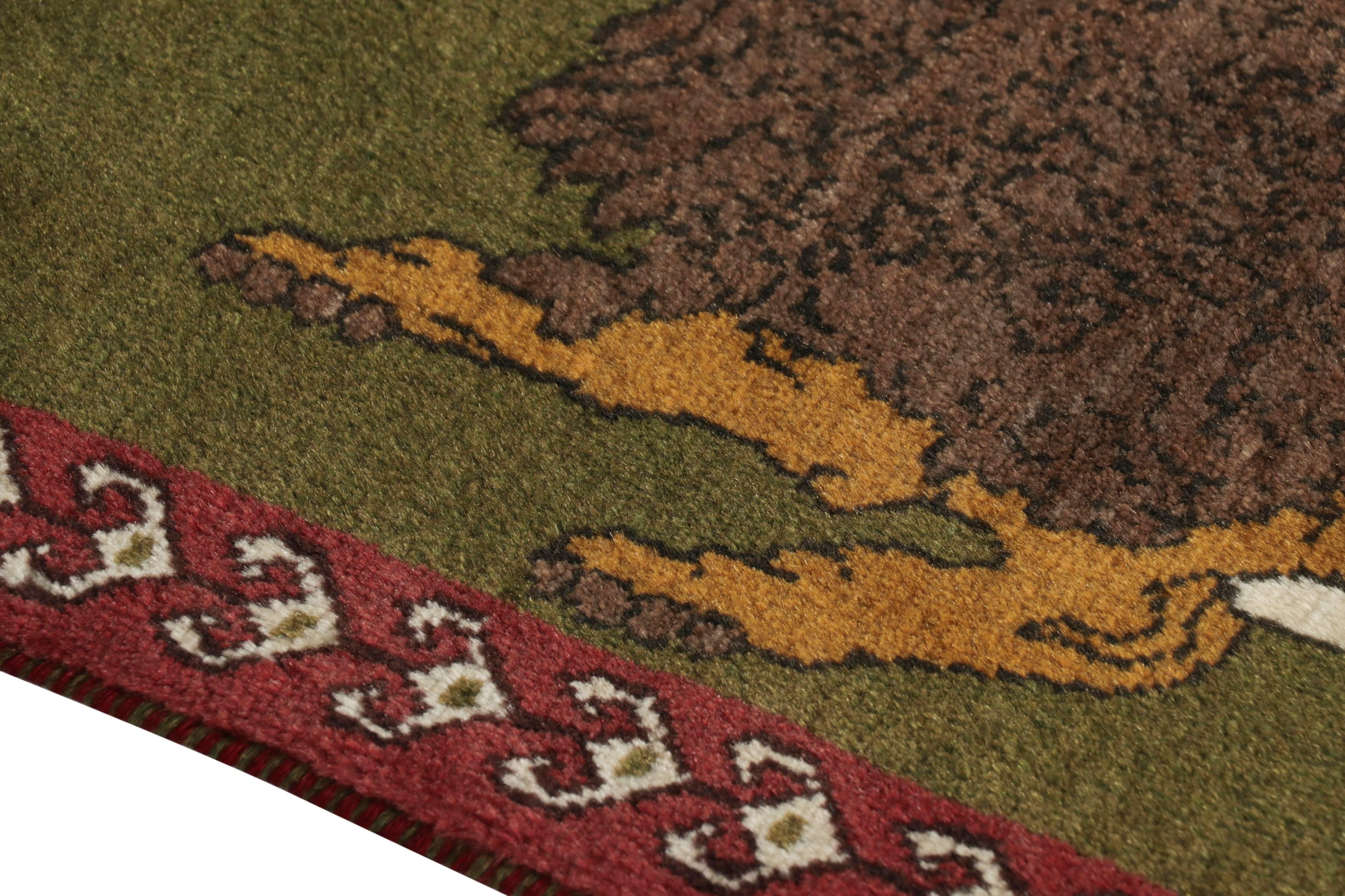 Mid-20th Century Vintage Gabbeh Persian Runner Rug in Green with Lion Pictorials - Rug & Kilim For Sale