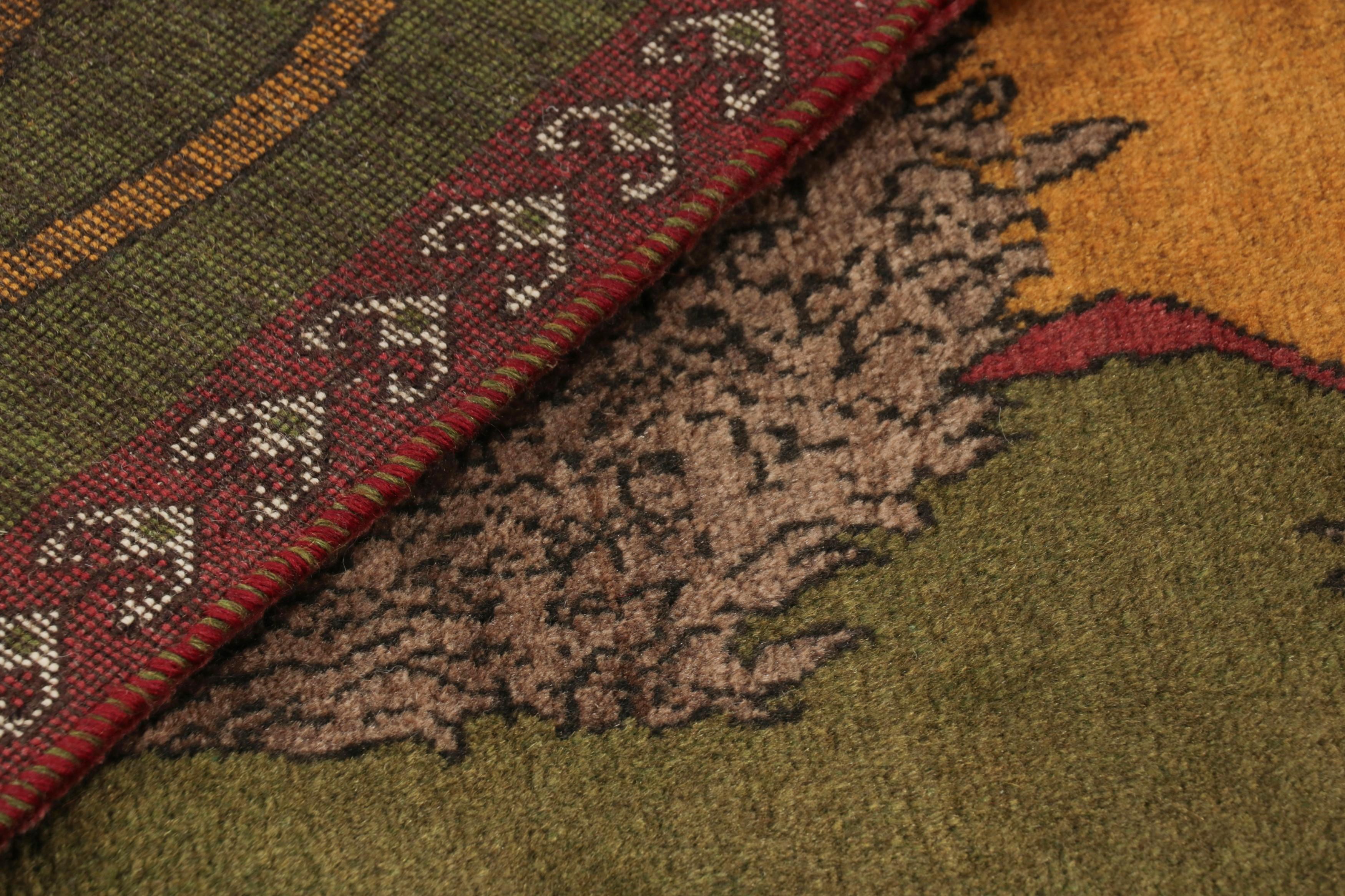 Vintage Gabbeh Persian Runner Rug in Green with Lion Pictorials - Rug & Kilim For Sale 1