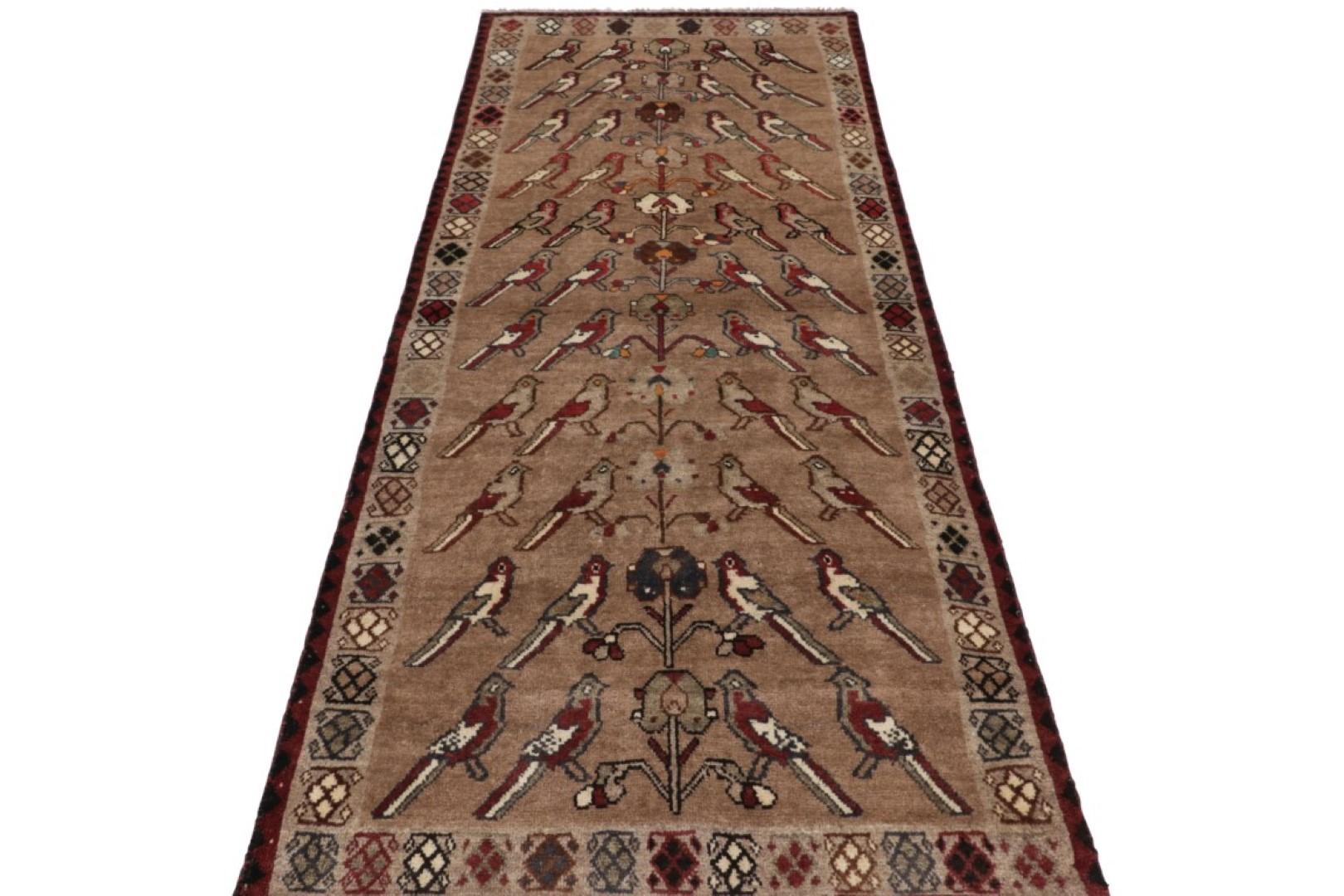Alfombra persa vintage Gabbeh, topo y pájaros rojos - Rug & Kilim Persa en venta