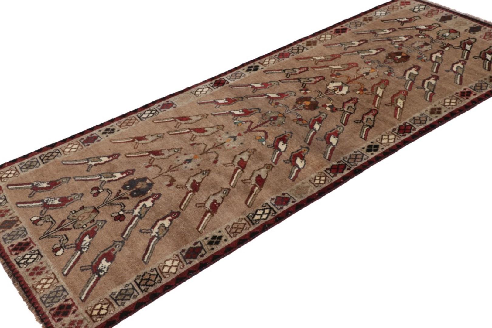 Alfombra persa vintage Gabbeh, topo y pájaros rojos - Rug & Kilim Anudado a mano en venta