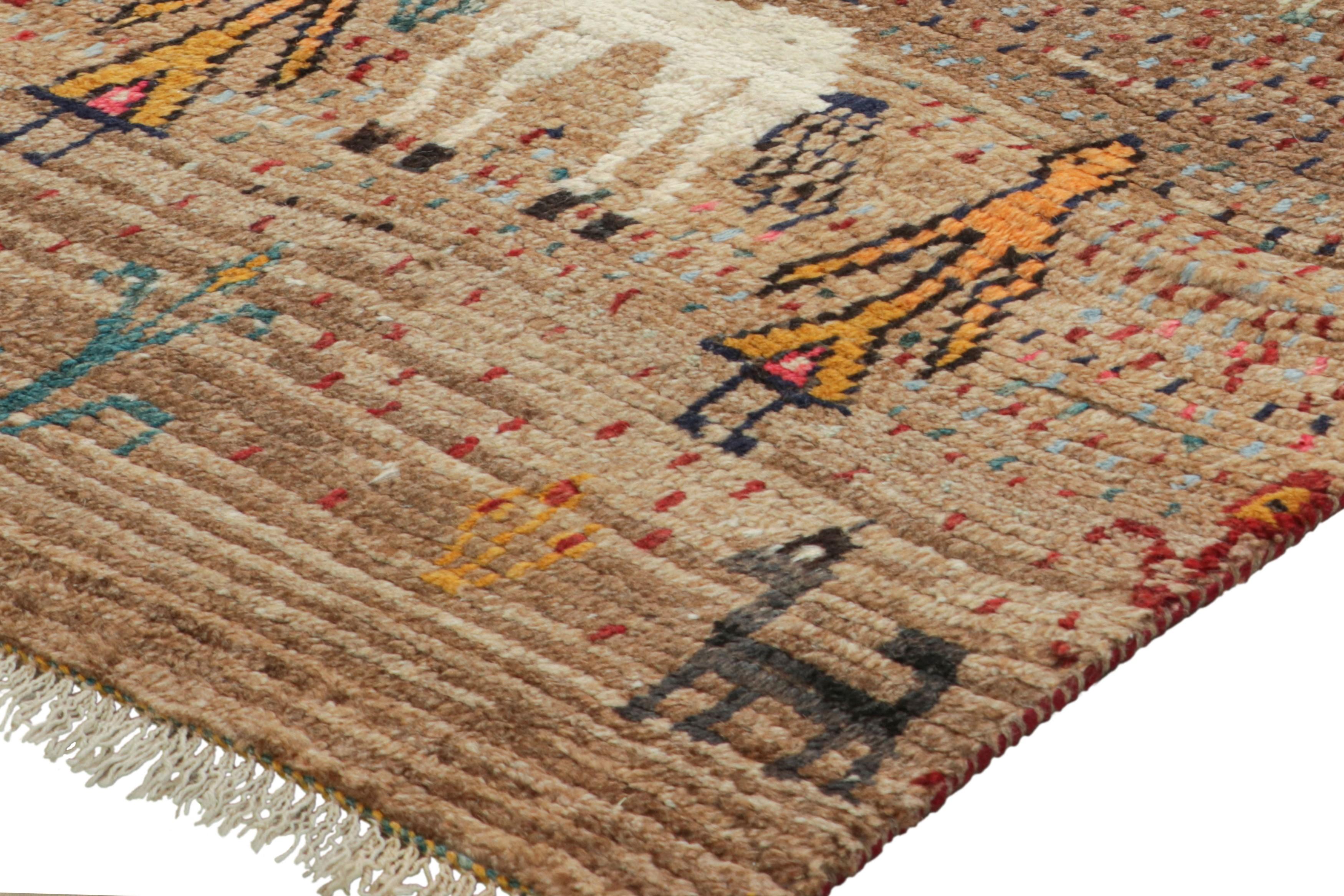 Vintage Gabbeh Persischer Läufer Teppich mit bunten Bildern - Rug & Kilim (Mitte des 20. Jahrhunderts) im Angebot