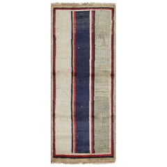 Vintage Gabbeh Persian Runner Rug with Gray, Red and Blue Stripes - Rug & Kilim