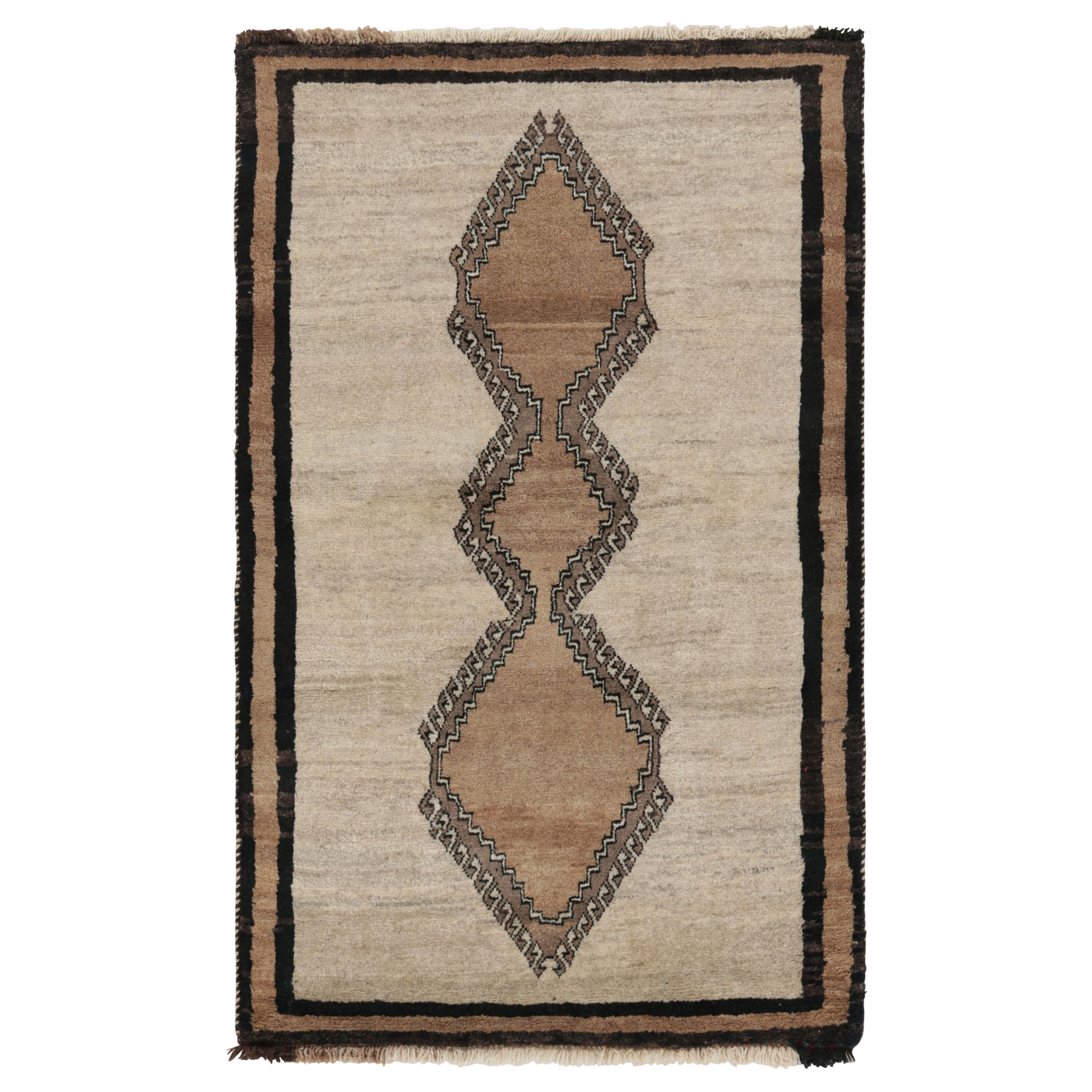 Vintage Gabbeh Persian Tribal Rug, Beige-Brown Diamond Medallions - Rug & Kilim