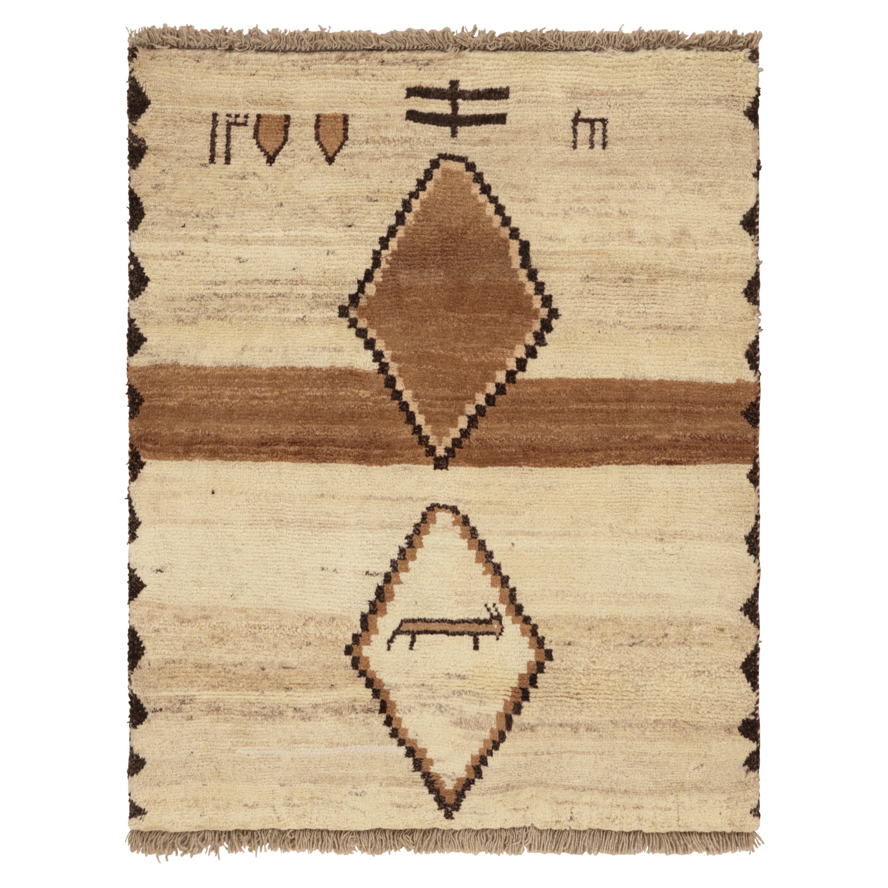 Vintage Gabbeh Persischer Stammes-Teppich, Beige-Braun Diamant-Medaillons - Rug & Kilim
