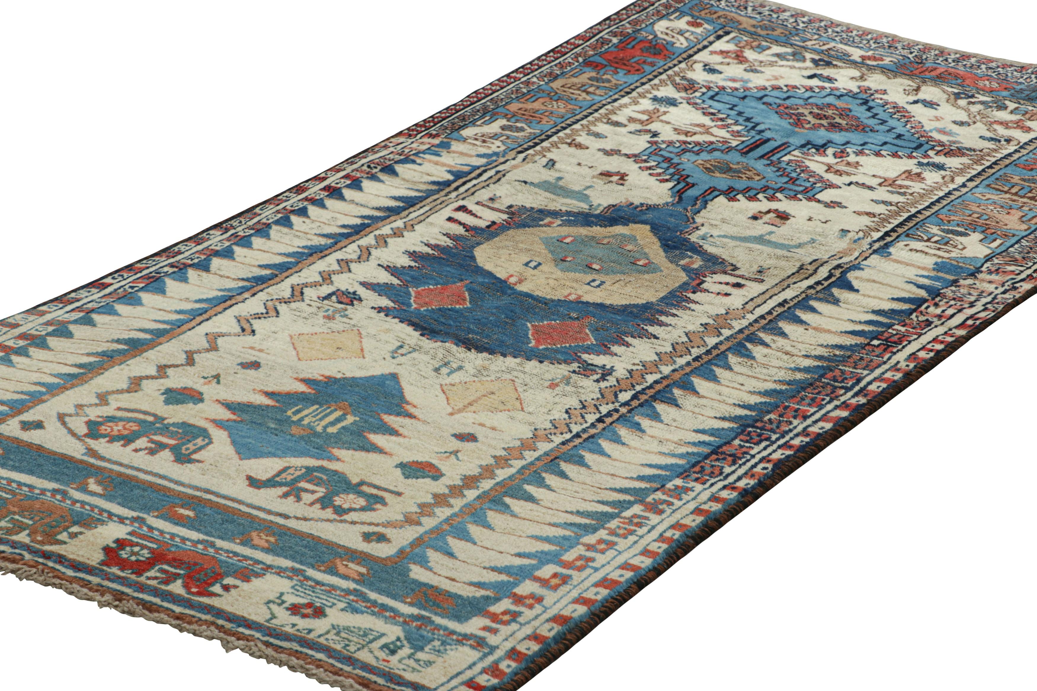 Persiano Vintage Gabbeh Persian Tribal Rug, Blue with Geometric Patterns - Rug & Kilim in vendita