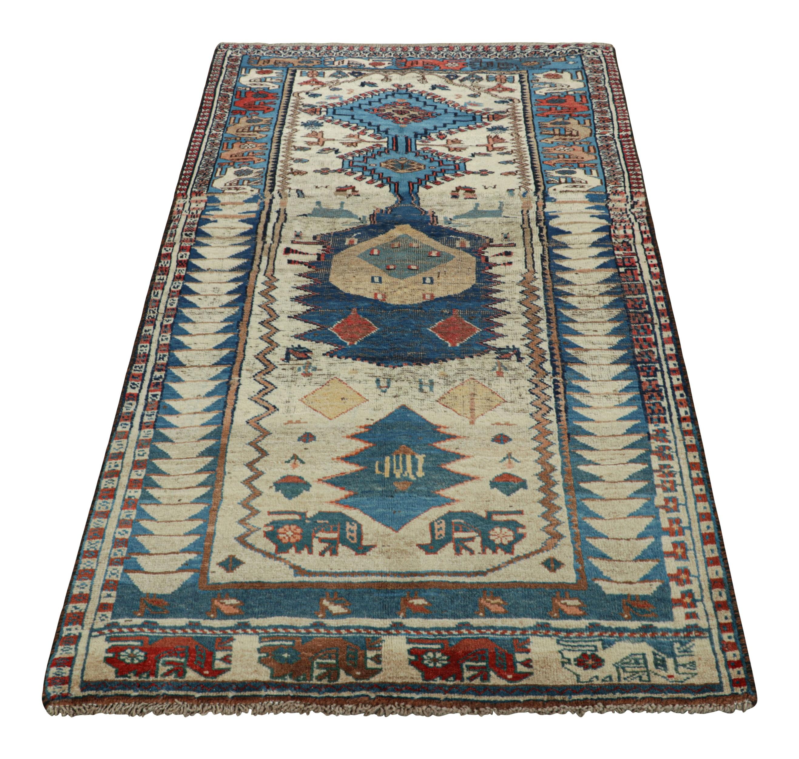 Annodato a mano Vintage Gabbeh Persian Tribal Rug, Blue with Geometric Patterns - Rug & Kilim in vendita
