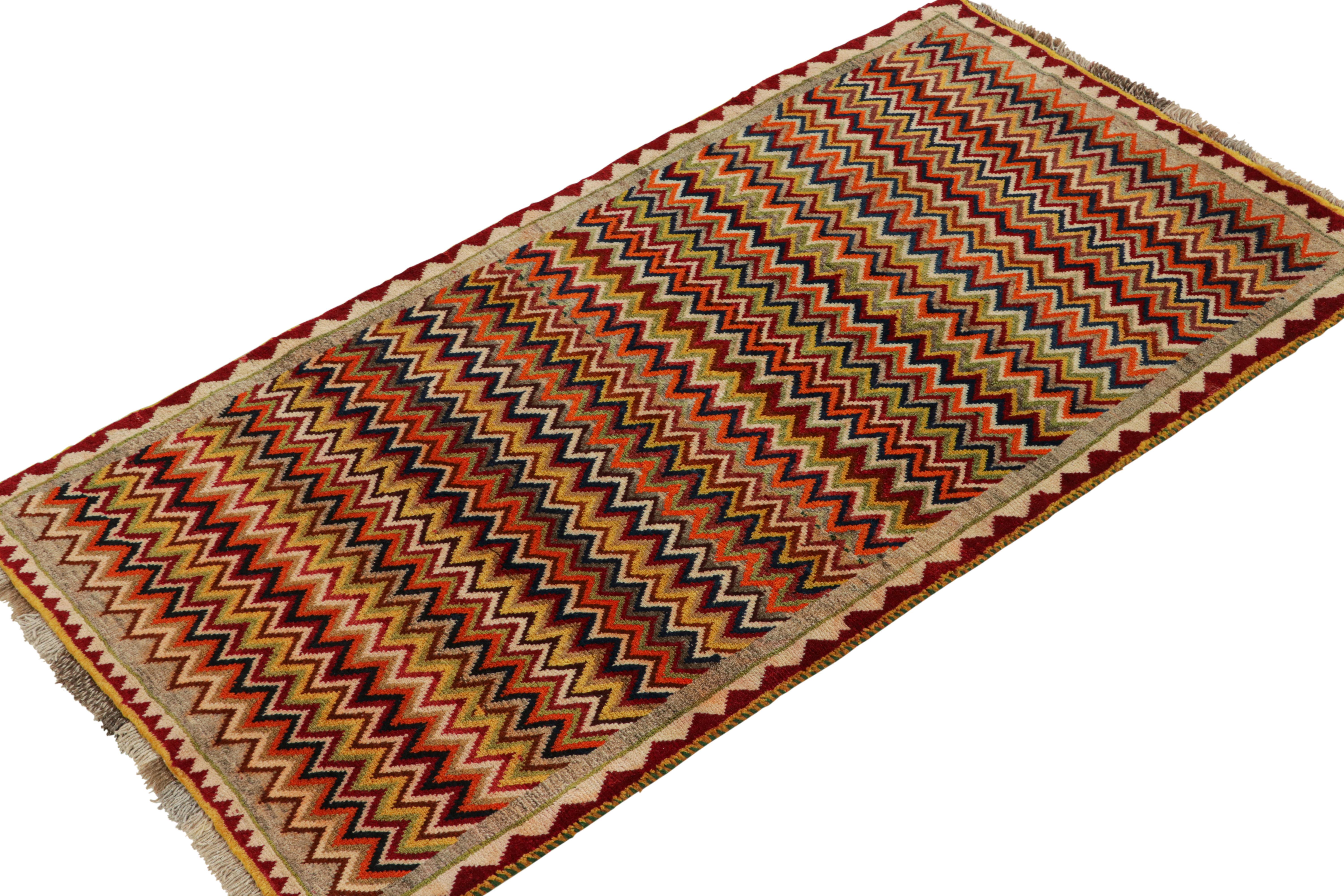 Turkish Vintage Gabbeh Persian Tribal Rug in Vibrant Chevron Patterns by Rug & Kilim For Sale