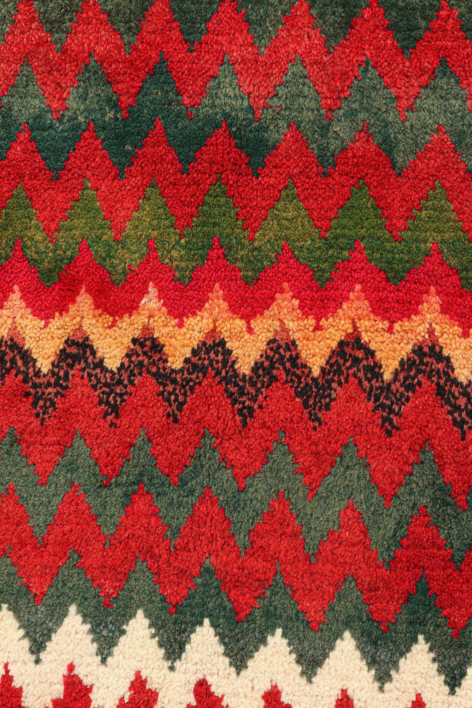 Mid-20th Century Vintage Gabbeh Persian Tribal Rug in Vibrant Chevron Patterns by Rug & Kilim For Sale