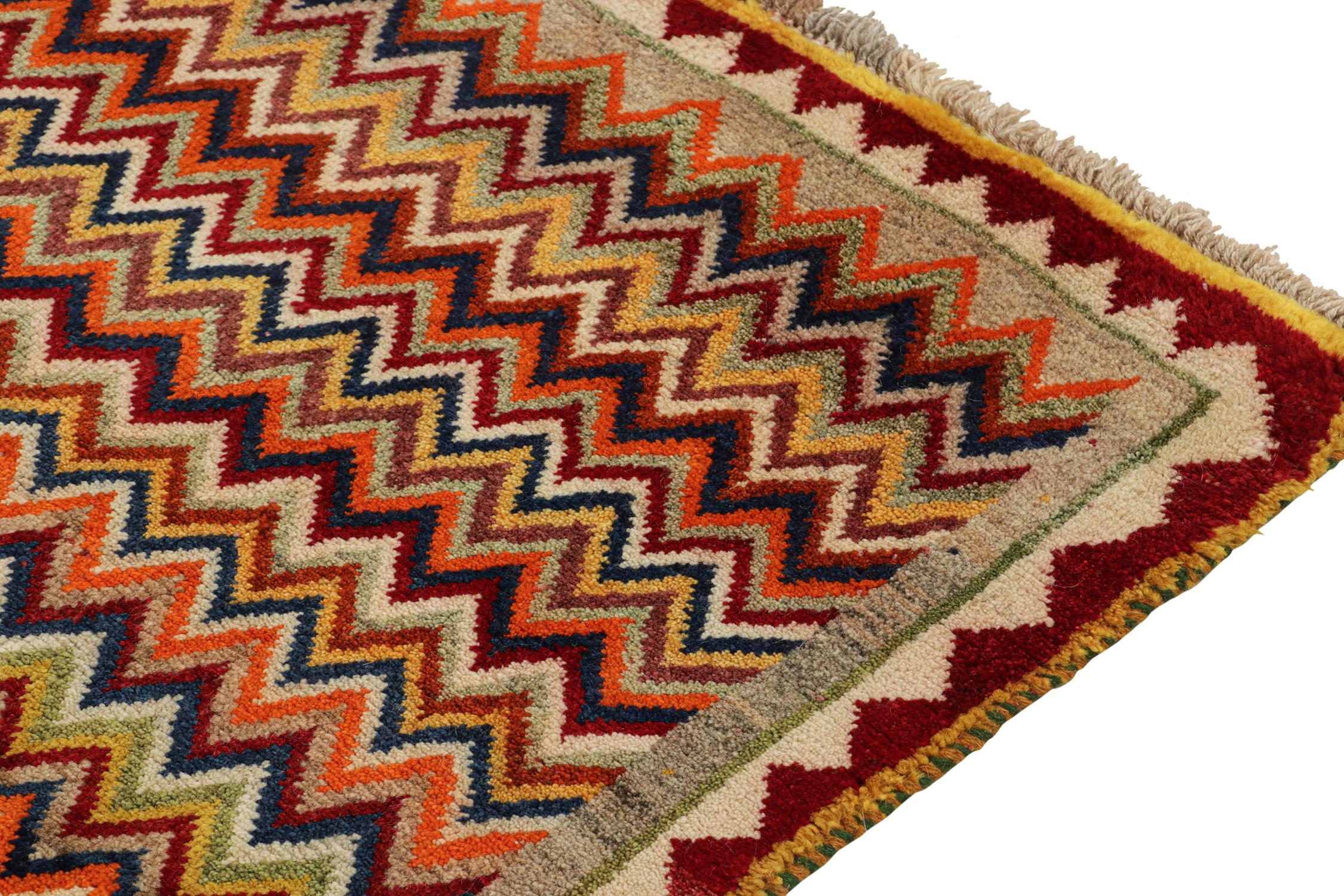 Mid-20th Century Vintage Gabbeh Persian Tribal Rug in Vibrant Chevron Patterns by Rug & Kilim For Sale