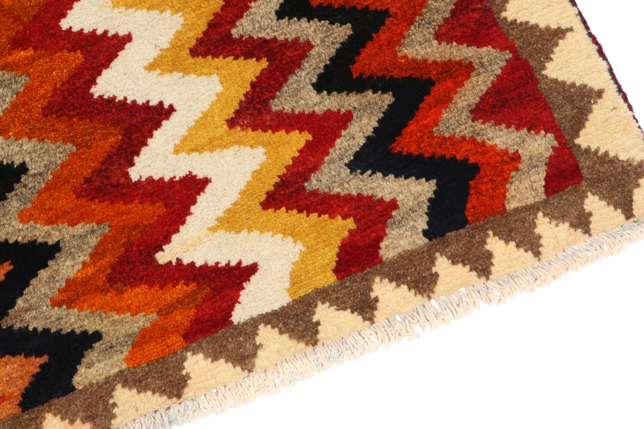 Vintage Gabbeh Persian Tribal Rug in Vibrant Chevron Patterns by Rug & Kilim In Good Condition For Sale In Long Island City, NY