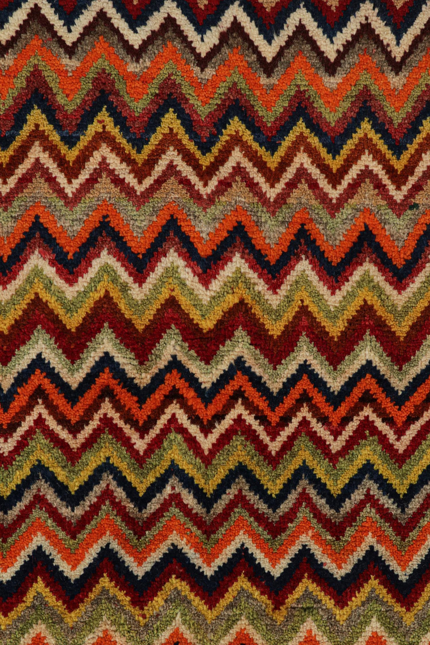 Wool Vintage Gabbeh Persian Tribal Rug in Vibrant Chevron Patterns by Rug & Kilim For Sale