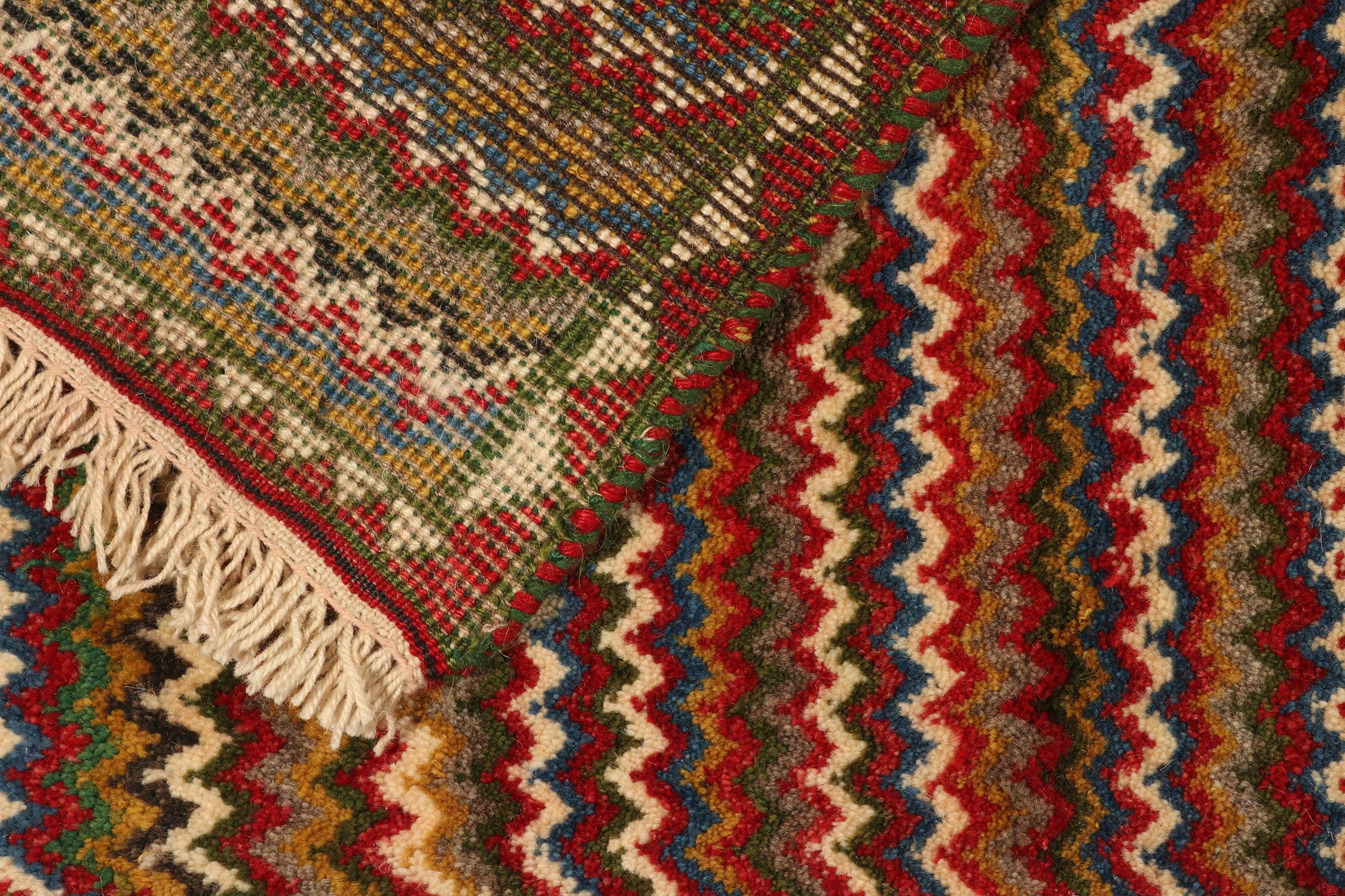 Wool Vintage Gabbeh Persian Tribal Rug in Vibrant Chevron Patterns by Rug & Kilim For Sale