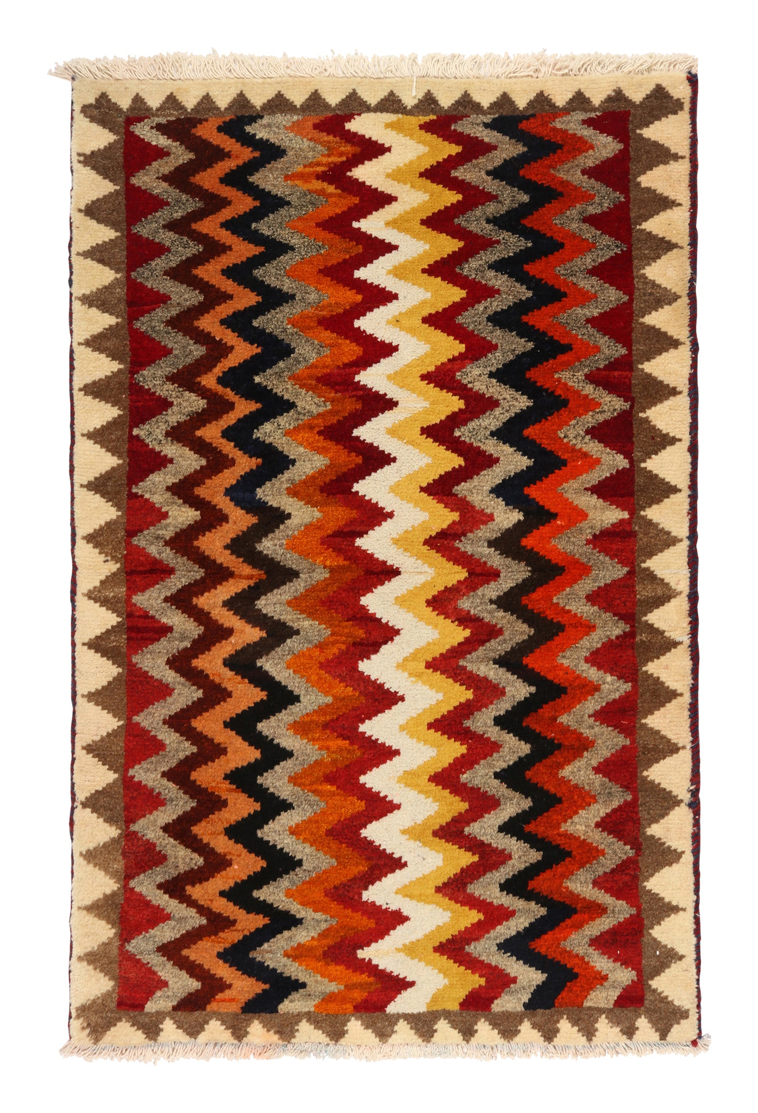 Vintage Gabbeh Persian Tribal Rug in Vibrant Chevron Patterns by Rug & Kilim For Sale