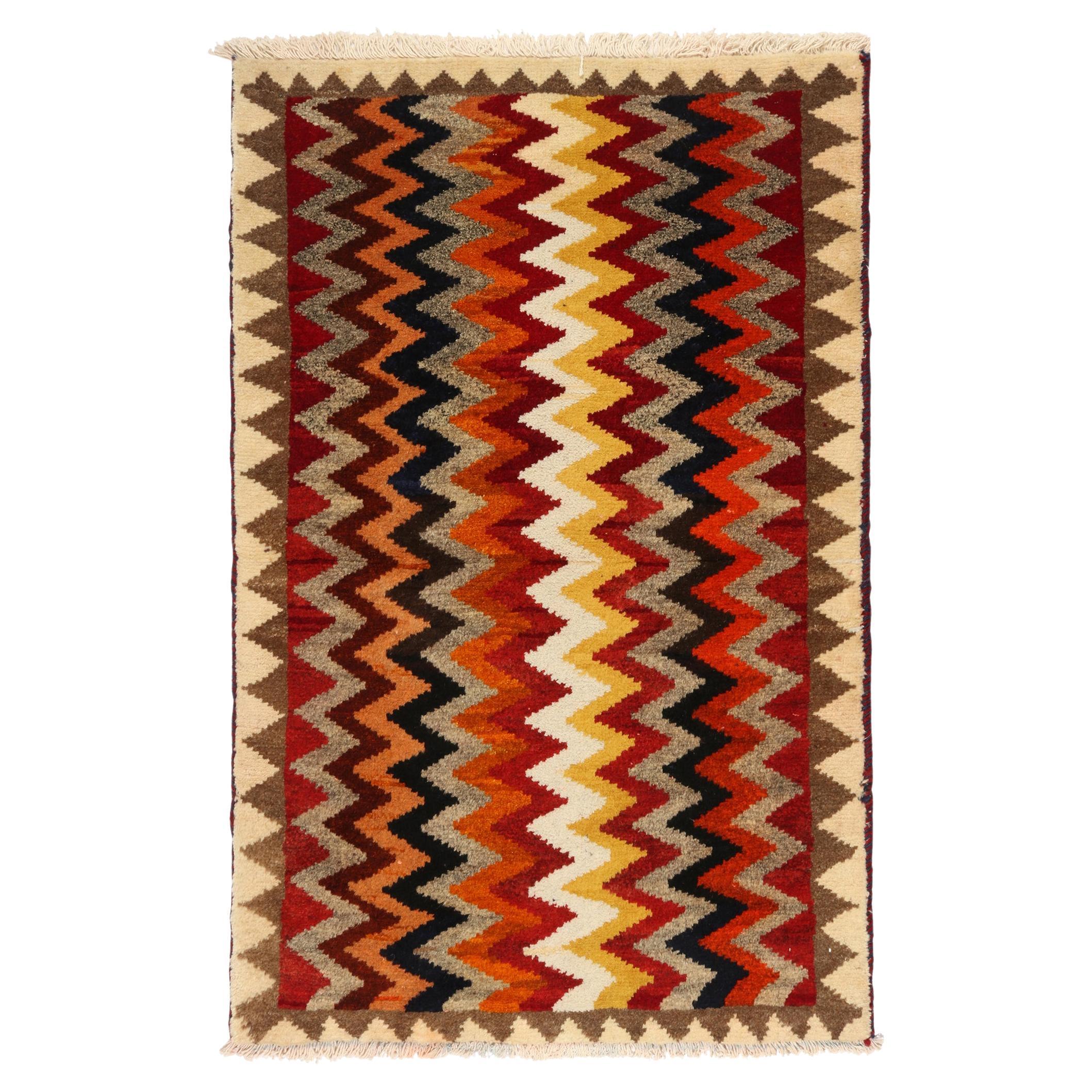 Vintage Gabbeh Persian Tribal Rug In Vibrant Chevron Patterns By Rug vintage-gabbeh-persian-tribal-rug-in-vibrant-chevron-patterns-by-rug