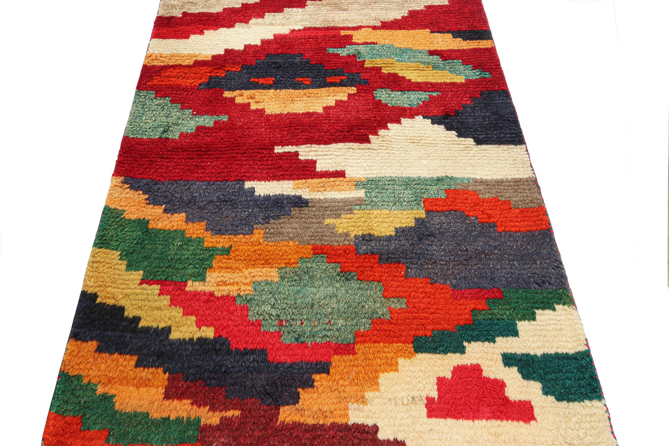 Turkish Vintage Gabbeh Persian Tribal Rug in Vibrant Geometric Patterns by Rug & Kilim For Sale