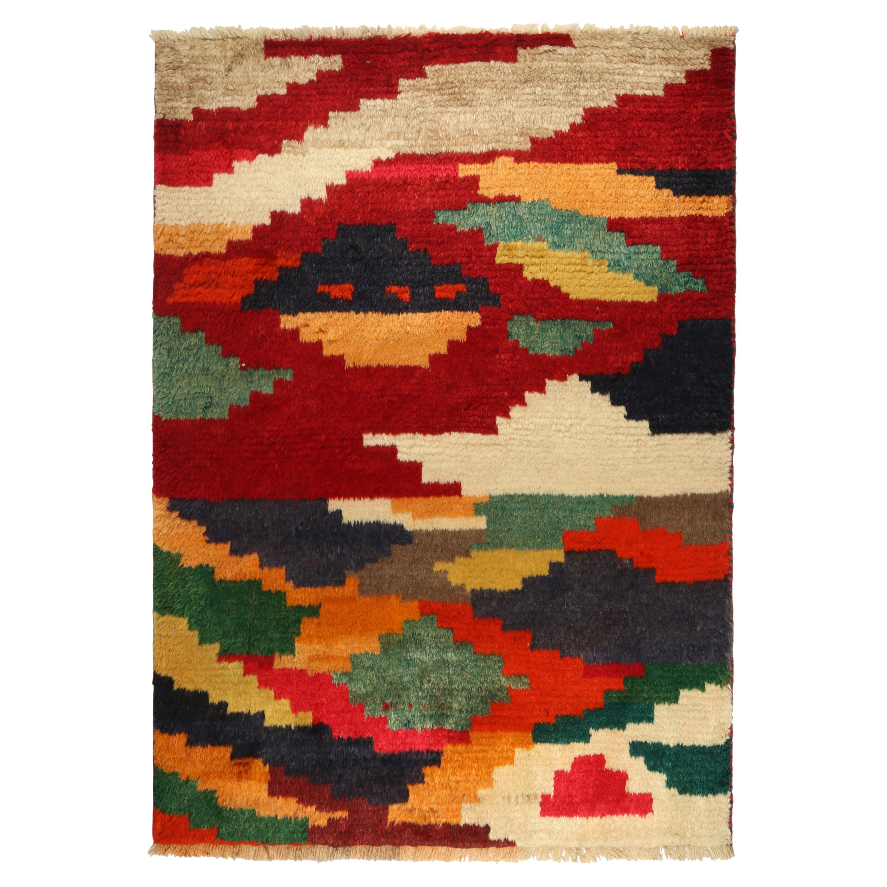 Vintage Gabbeh Persian Tribal Rug in Vibrant Chevron Patterns by Rug