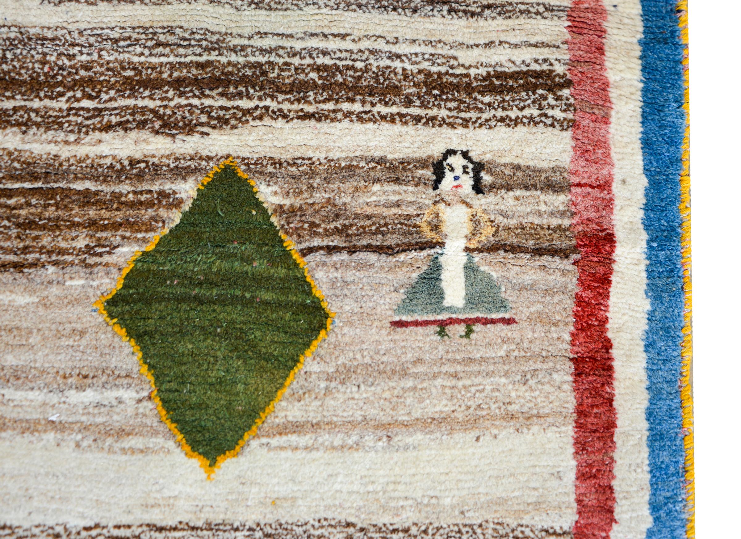Gabbeh Teppich im Vintage-Stil (Mitte des 20. Jahrhunderts) im Angebot