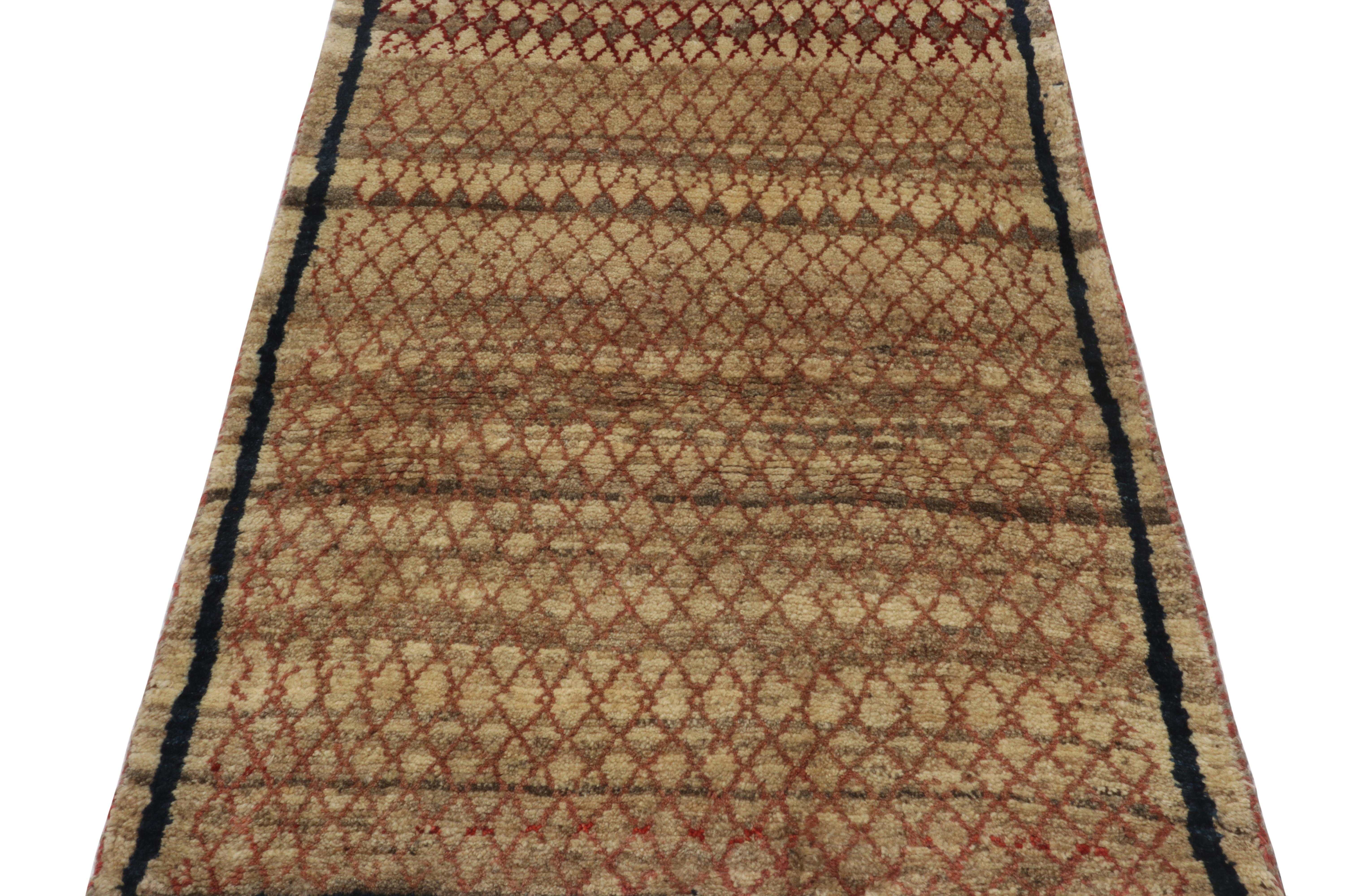 Turkish Vintage Gabbeh Tribal Rug in Beige-Brown with Red Lattice Pattern by Rug & Kilim For Sale