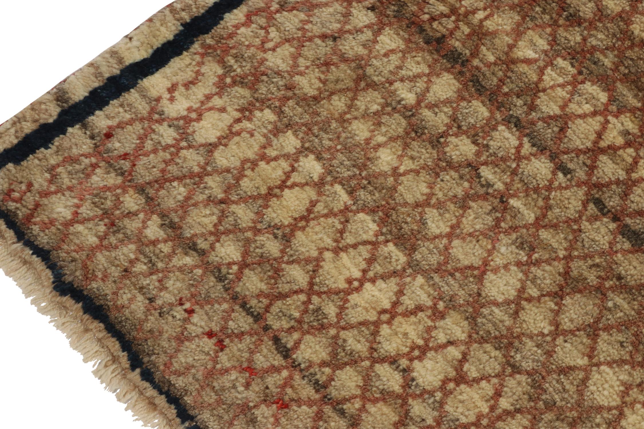 Vintage Gabbeh Tribal Rug in Beige-Brown with Red Lattice Pattern by Rug & Kilim In Good Condition For Sale In Long Island City, NY