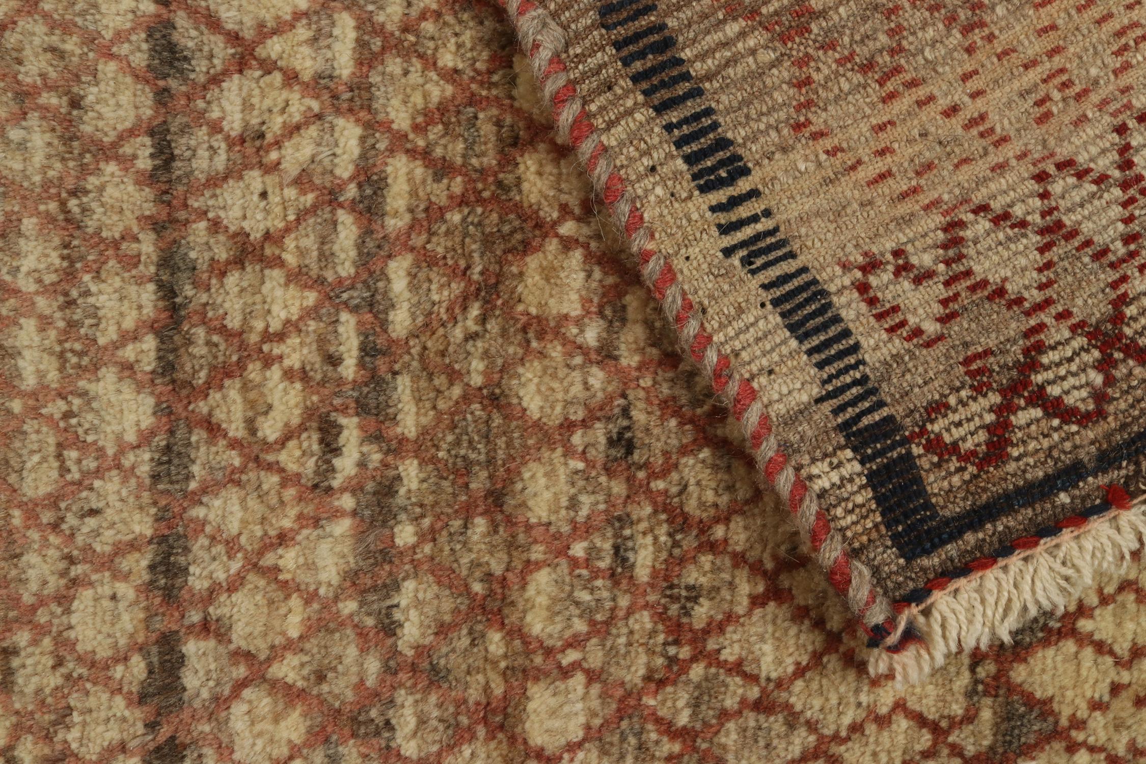 Wool Vintage Gabbeh Tribal Rug in Beige-Brown with Red Lattice Pattern by Rug & Kilim For Sale