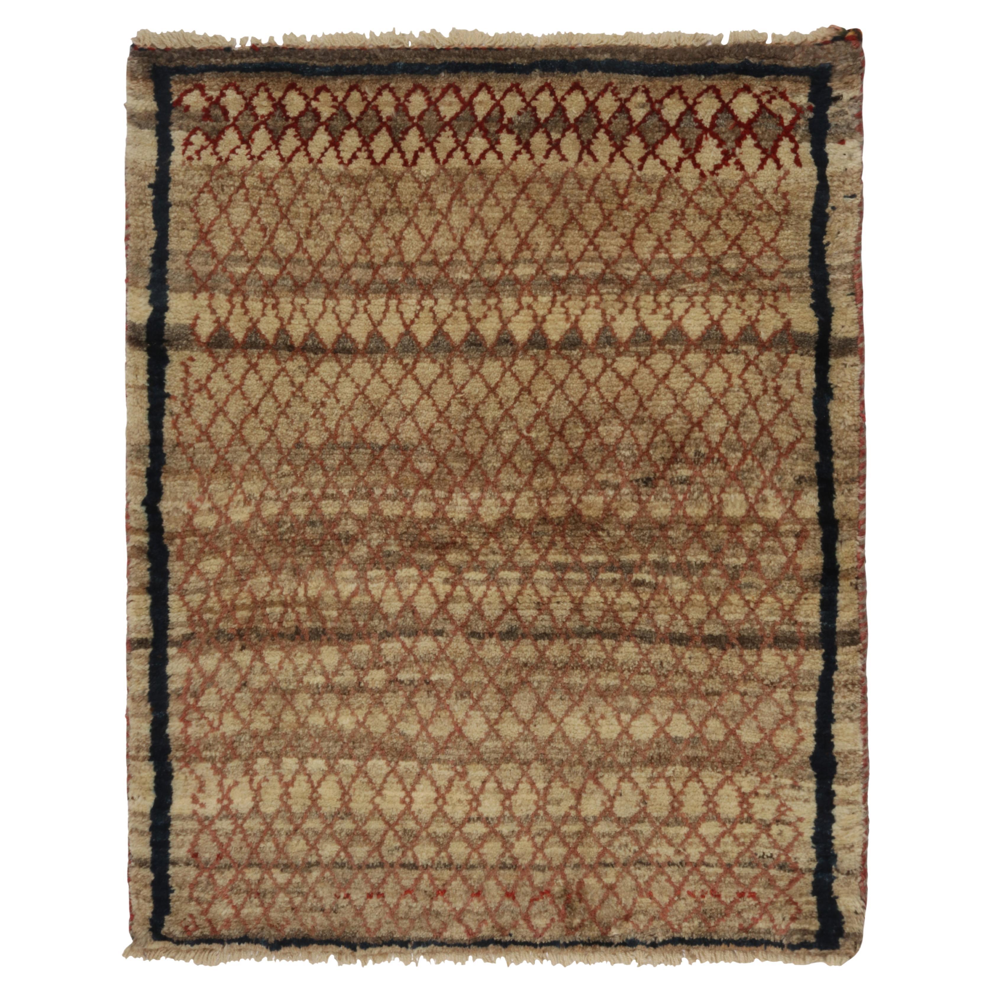 Vintage Gabbeh Tribal Rug in Beige-Brown with Red Lattice Pattern by Rug & Kilim For Sale