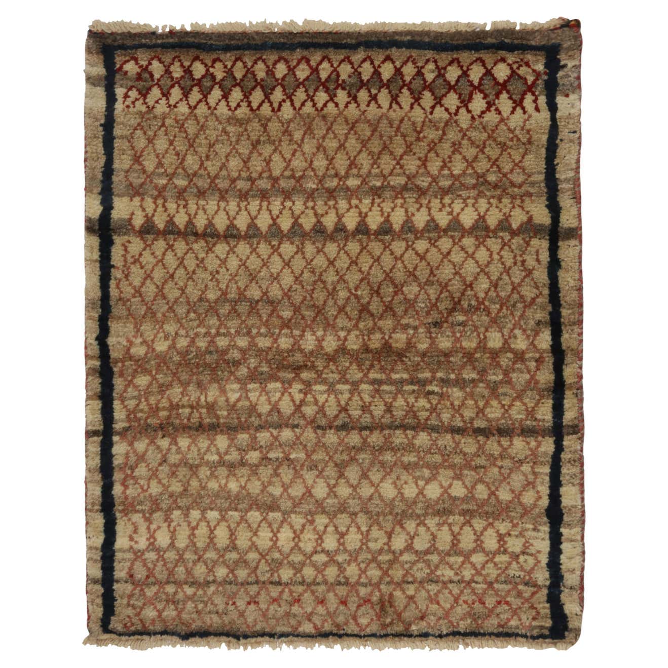 Vintage Gabbeh Tribal Rug in Beige-Brown with Red Lattice Pattern by ...