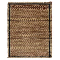 Vintage Gabbeh Tribal Rug in Beige-Brown with Red Lattice Pattern by Rug & Kilim