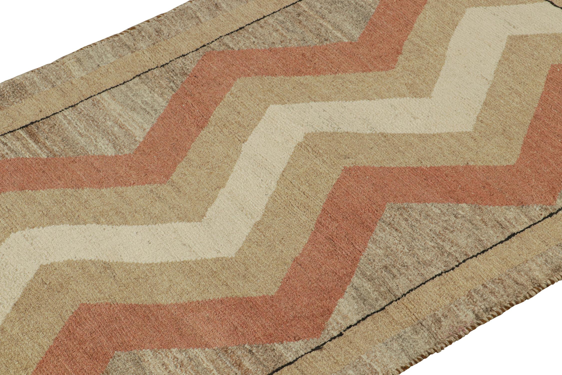 Turkish Vintage Gabbeh Rug in Beige-Brown and Red Chevron Patterns by Rug & Kilim For Sale