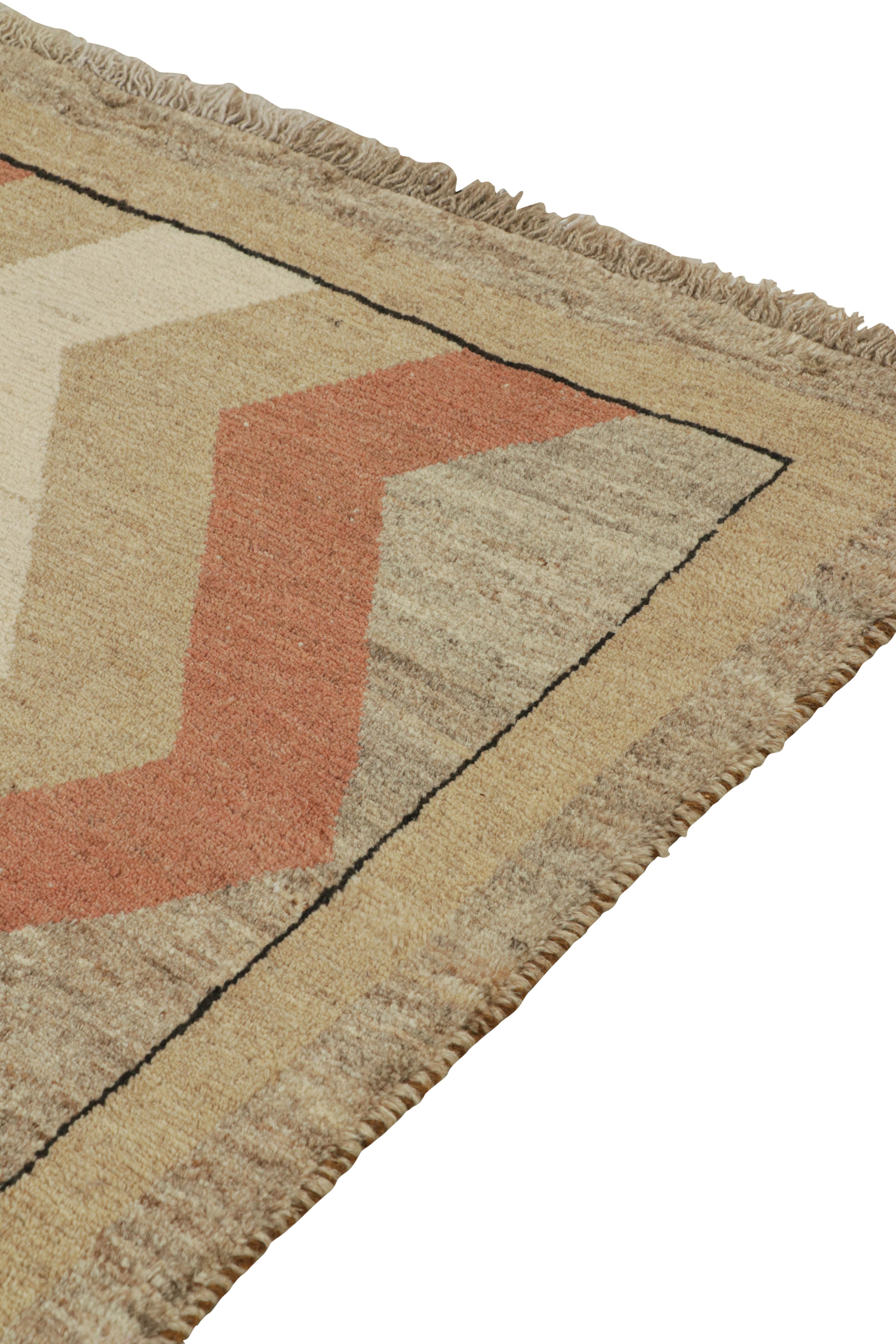 Hand-Knotted Vintage Gabbeh Rug in Beige-Brown and Red Chevron Patterns by Rug & Kilim For Sale