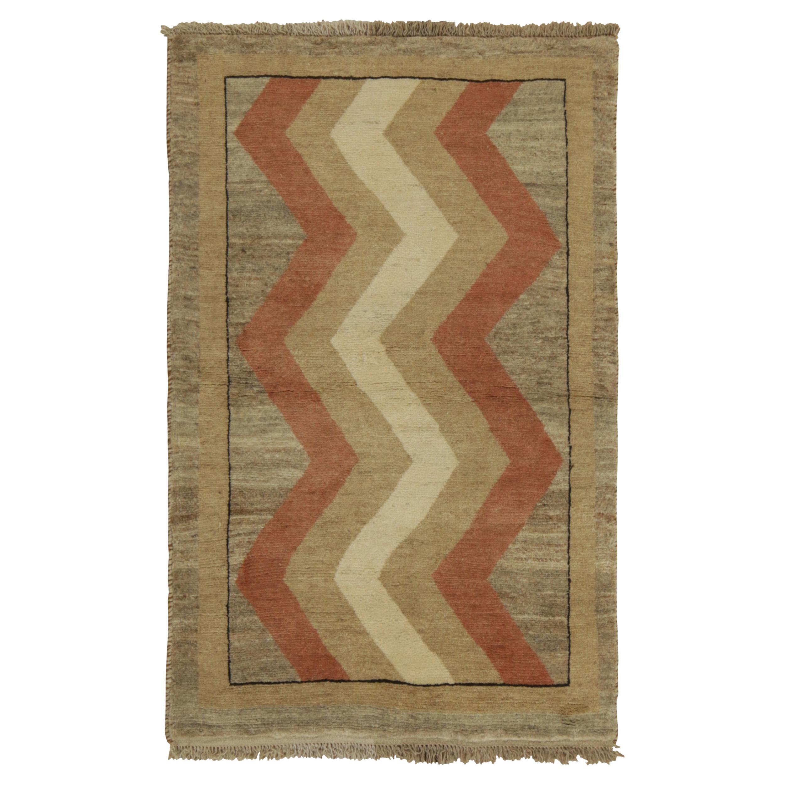 Vintage Gabbeh Tribal Rug in BeigeBrown and Red Chevron Patterns by