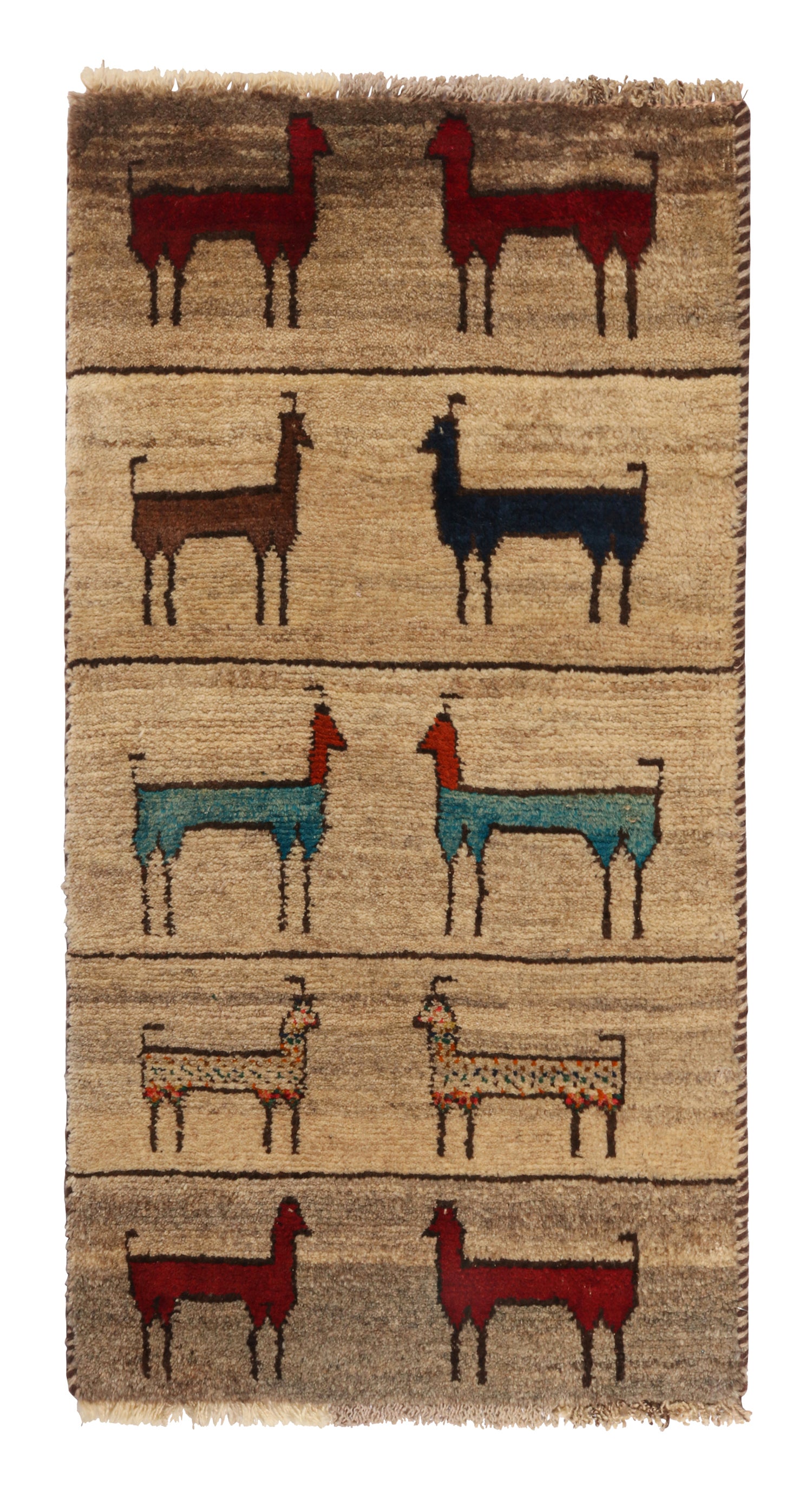 Tapis Gabbeh vintage beige-marron, motifs d'animaux picturaux bleus par Rug & Kilim en vente