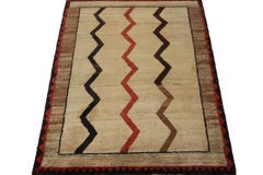 Vintage Gabbeh Rug in Beige-Brown, Red and Black Chevron Pattern by Rug & Kilim