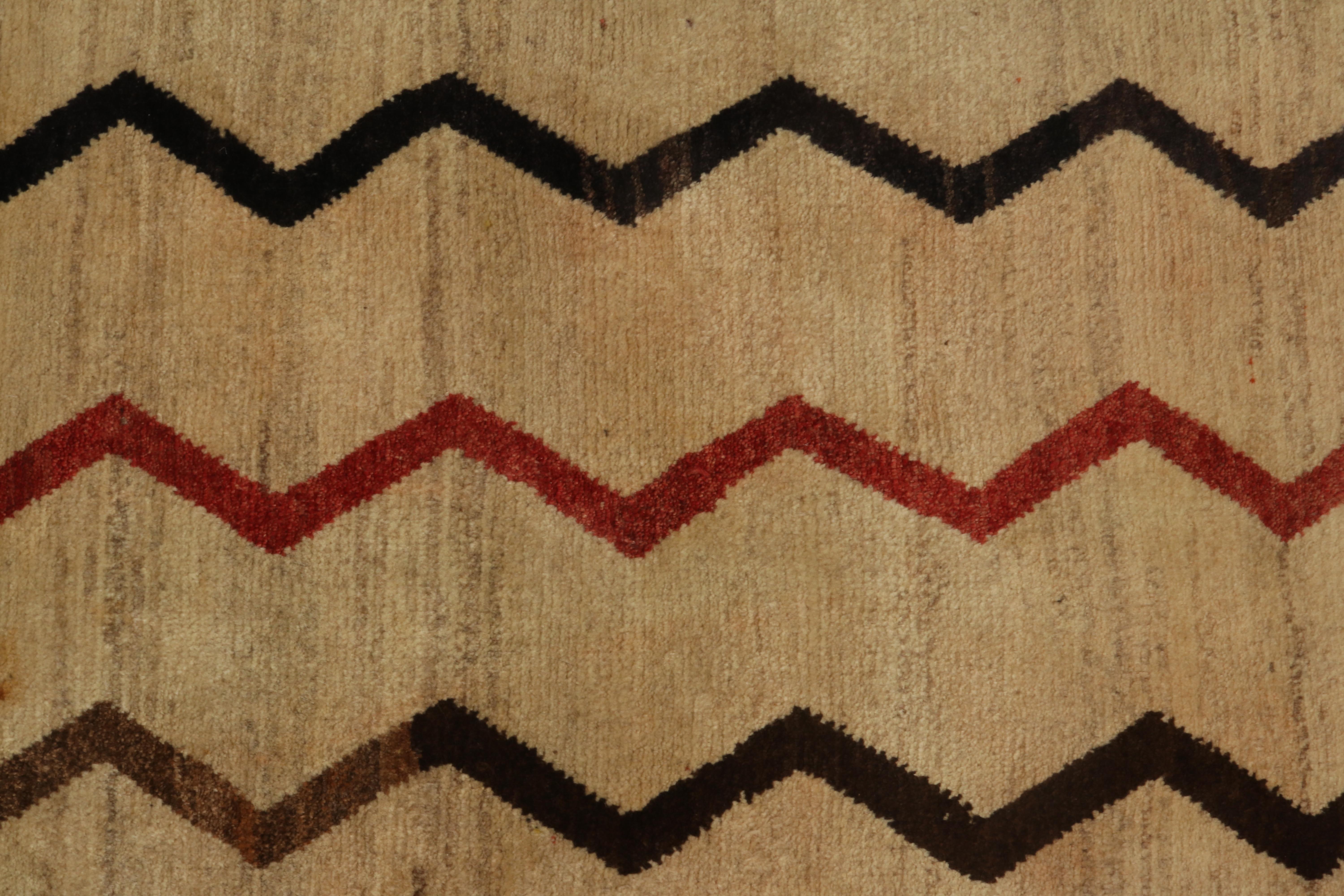 Vintage Gabbeh Rug in Beige-Brown, Red and Black Chevron Pattern by Rug & Kilim In Good Condition For Sale In Long Island City, NY
