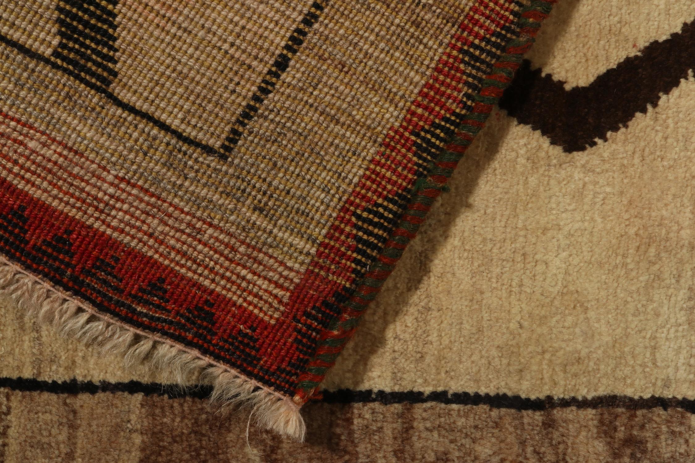 Mid-20th Century Vintage Gabbeh Rug in Beige-Brown, Red and Black Chevron Pattern by Rug & Kilim For Sale