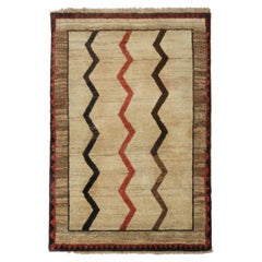 Vintage Gabbeh Rug in Beige-Brown, Red and Black Chevron Pattern by Rug & Kilim