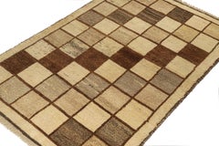 Vintage Gabbeh Rug in Beige, Brown&Gray Square Geometric Pattern by Rug & Kilim