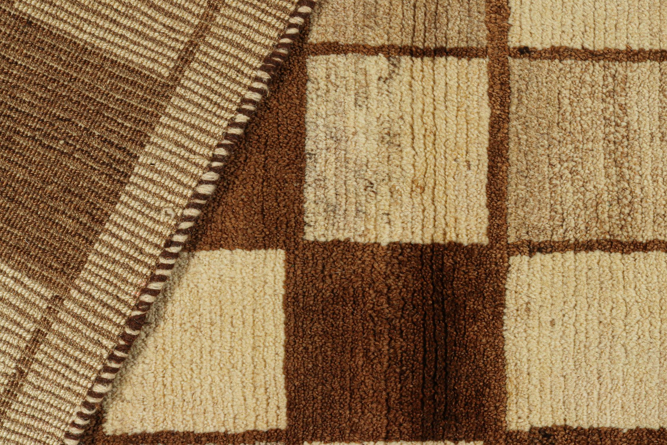 Mid-20th Century Vintage Gabbeh Rug in Beige, Brown&Gray Square Geometric Pattern by Rug & Kilim For Sale