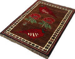 Vintage Gabbeh Rug in Brown, Red, Green Tribal Pictorial Pattern by Rug & Kilim