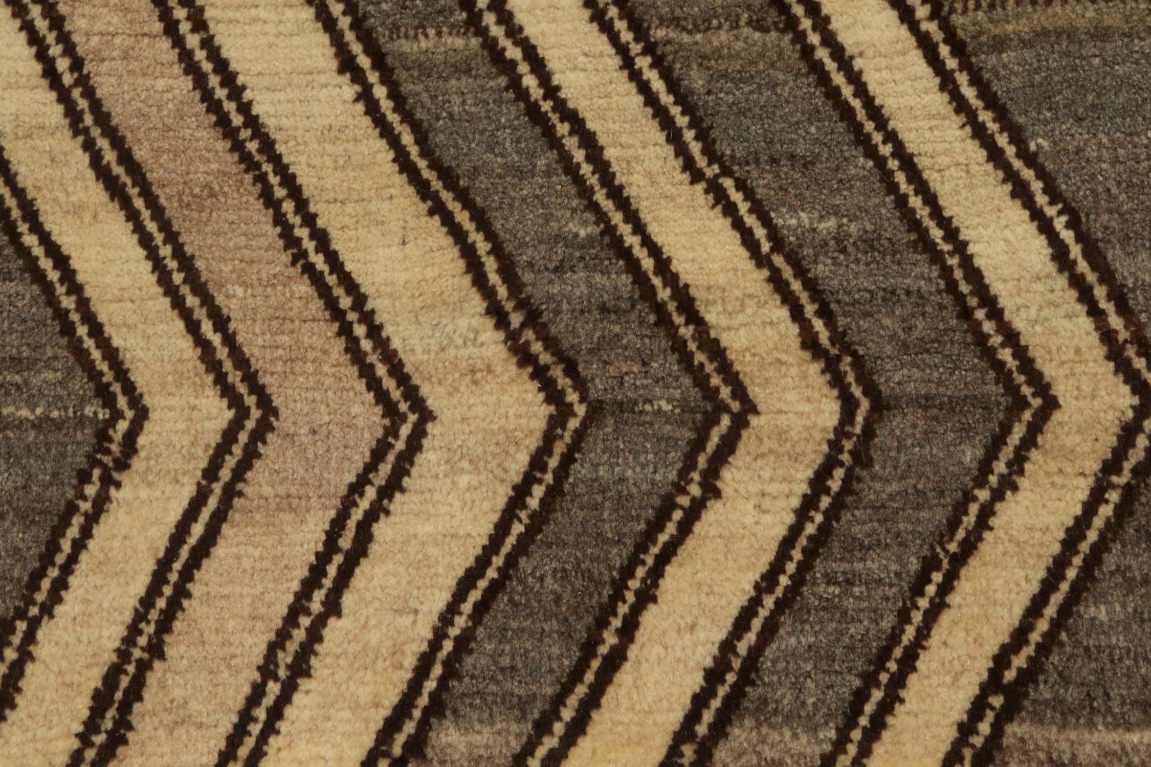 Hand-Knotted Vintage Gabbeh Rug in Gray and Beige-Brown Chevron Patterns by Rug & Kilim For Sale