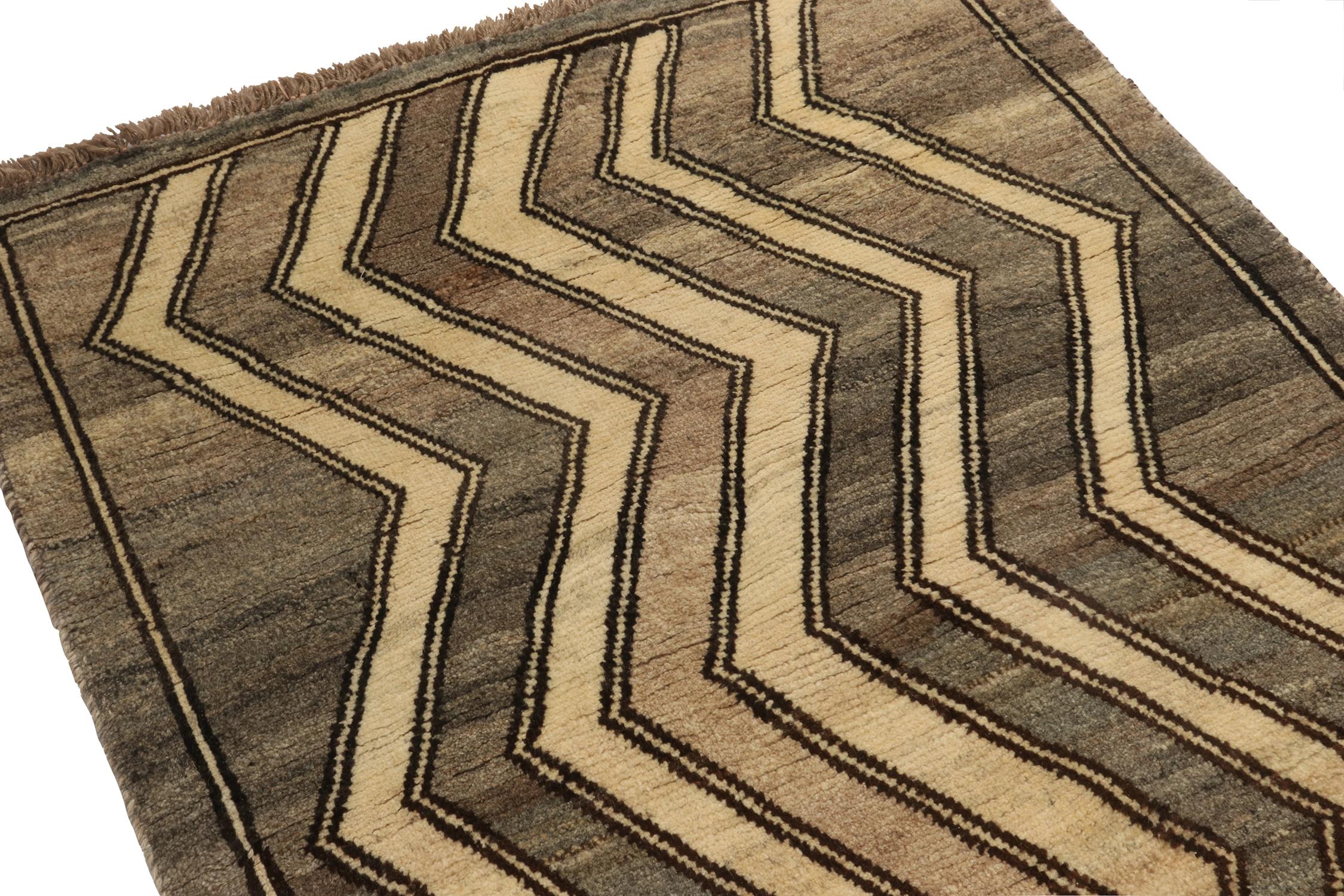 Indian Vintage Gabbeh Rug in Gray and Beige-Brown Chevron Patterns by Rug & Kilim For Sale