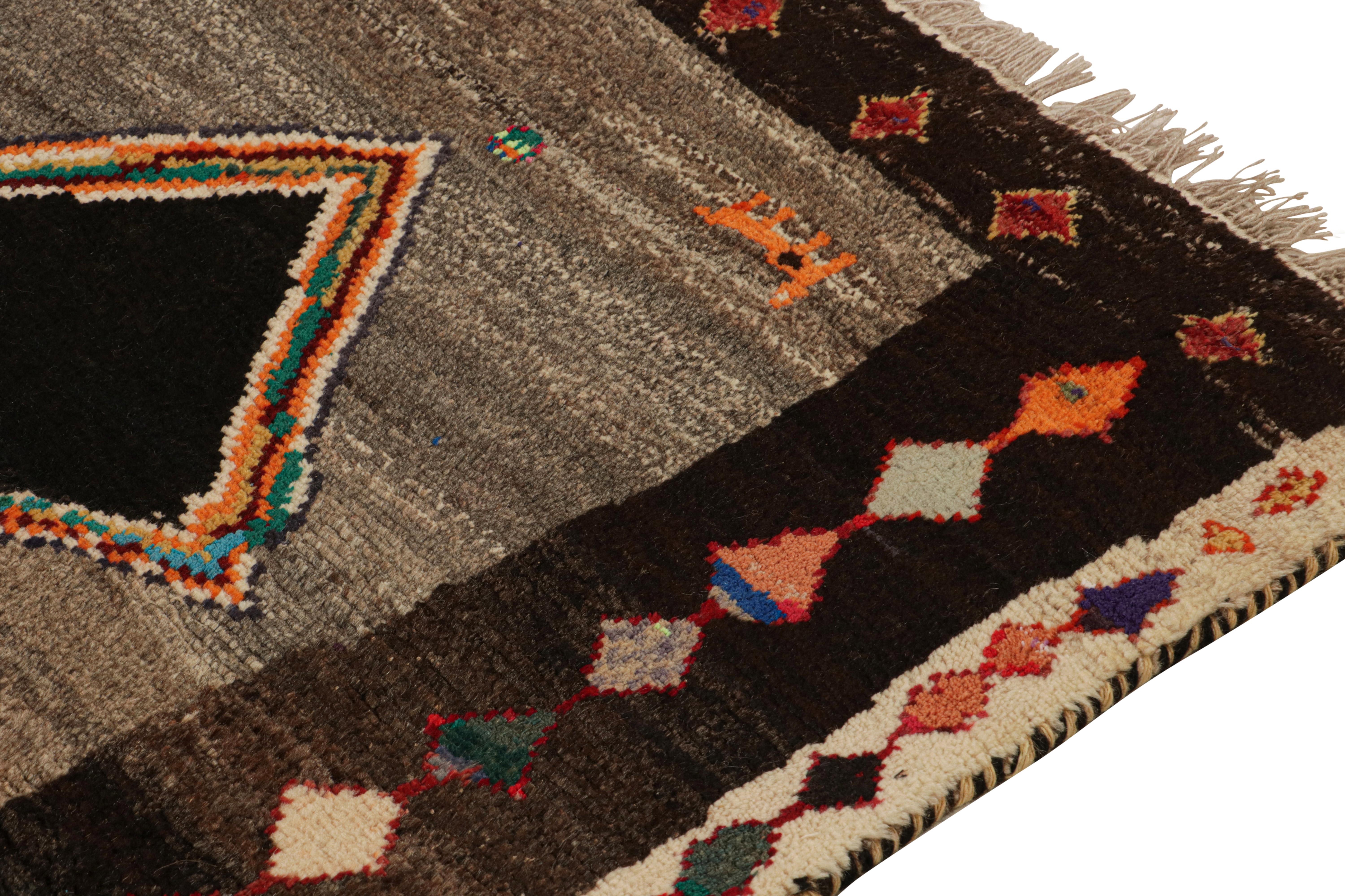 Hand-Knotted Vintage Gabbeh Rug in Grey with Beige-Brown and Black Medallions by Rug & Kilim For Sale