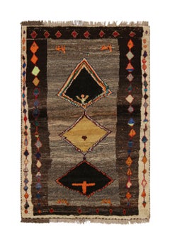 Gabbeh Vintage-Teppich in Grau mit beigebraunen und schwarzen Medaillons von Rug & Kilim