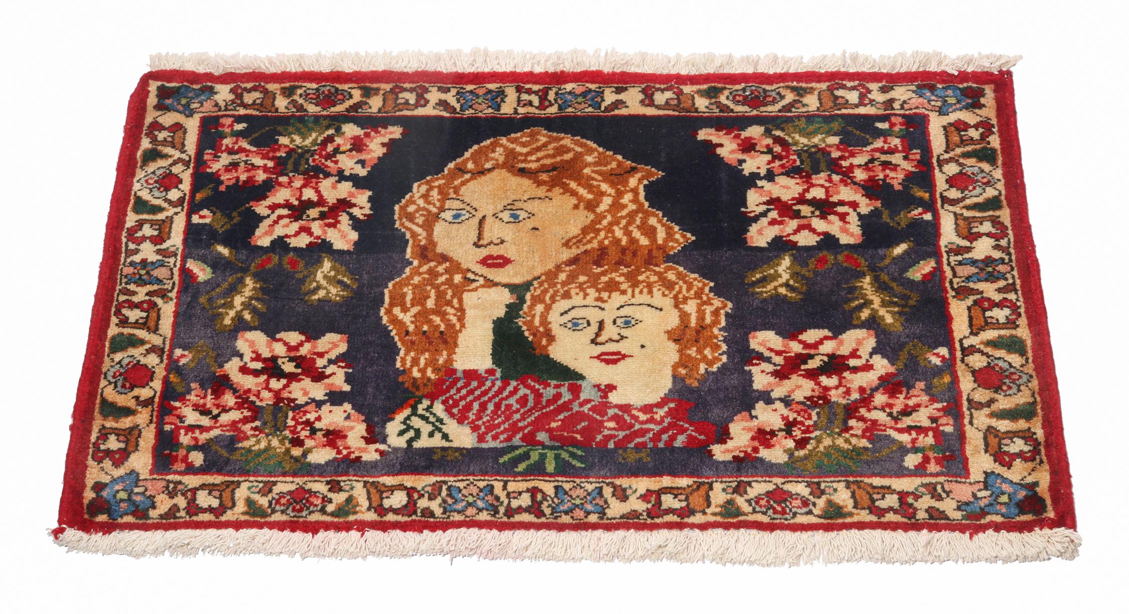 Gabbeh Vintage-Teppich in Rot und Braun mit Bildern und Mustern von Teppich & Kelim (Stammeskunst) im Angebot