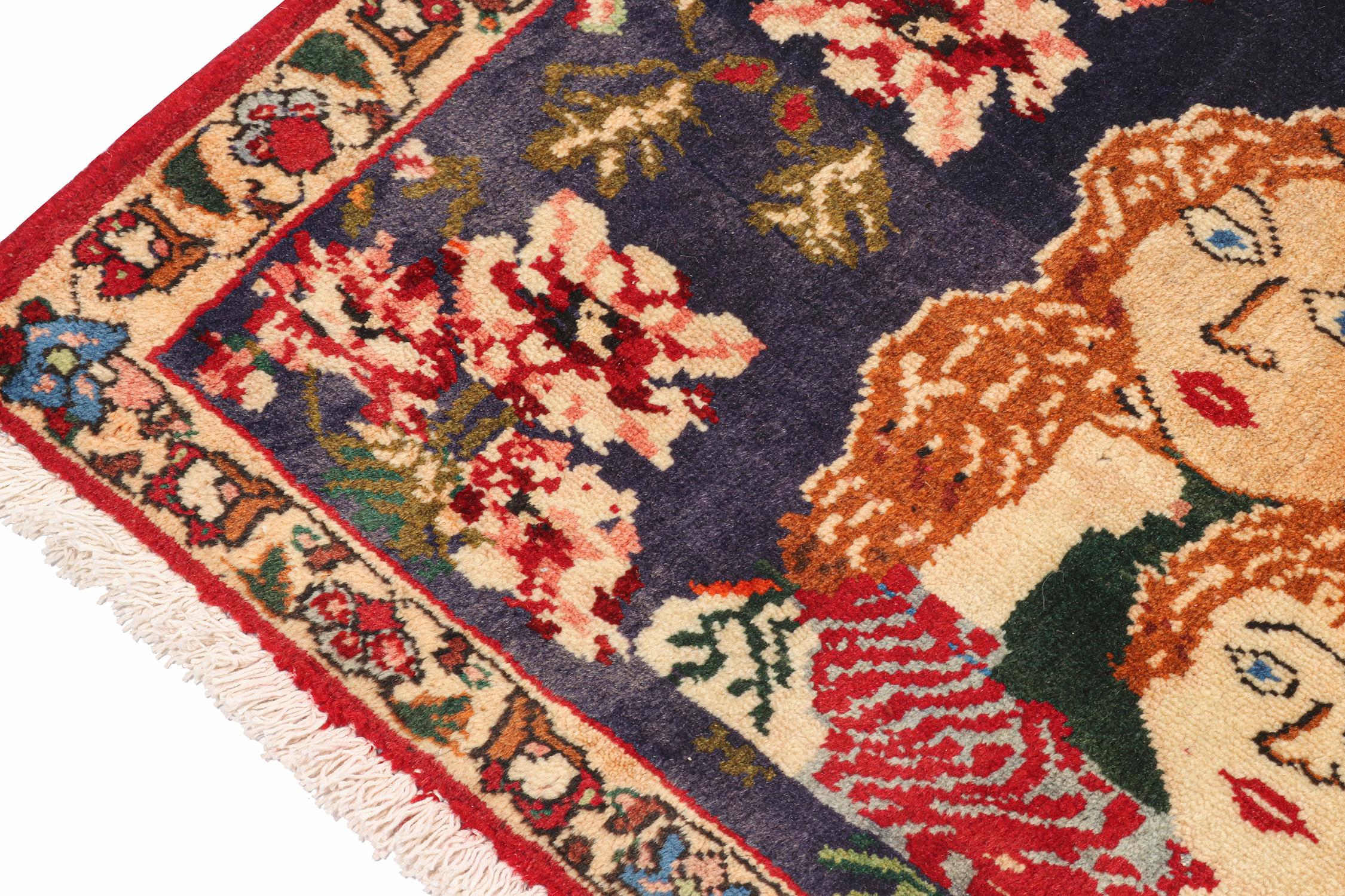 Gabbeh Vintage-Teppich in Rot und Braun mit Bildern und Mustern von Teppich & Kelim (Handgeknüpft) im Angebot